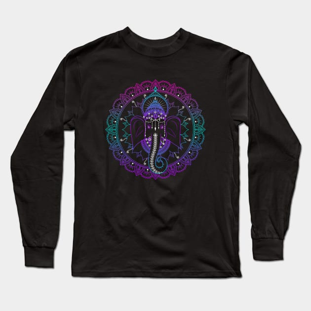 Ganesh multi color mandala Long Sleeve T-Shirt by konsept_artist